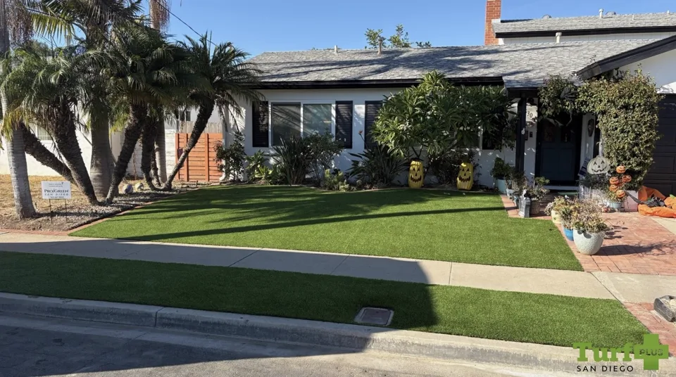 Artificial turf installation and landscaping at a San Diego home